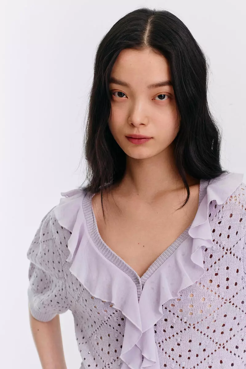Flounce-trimmed cardigan