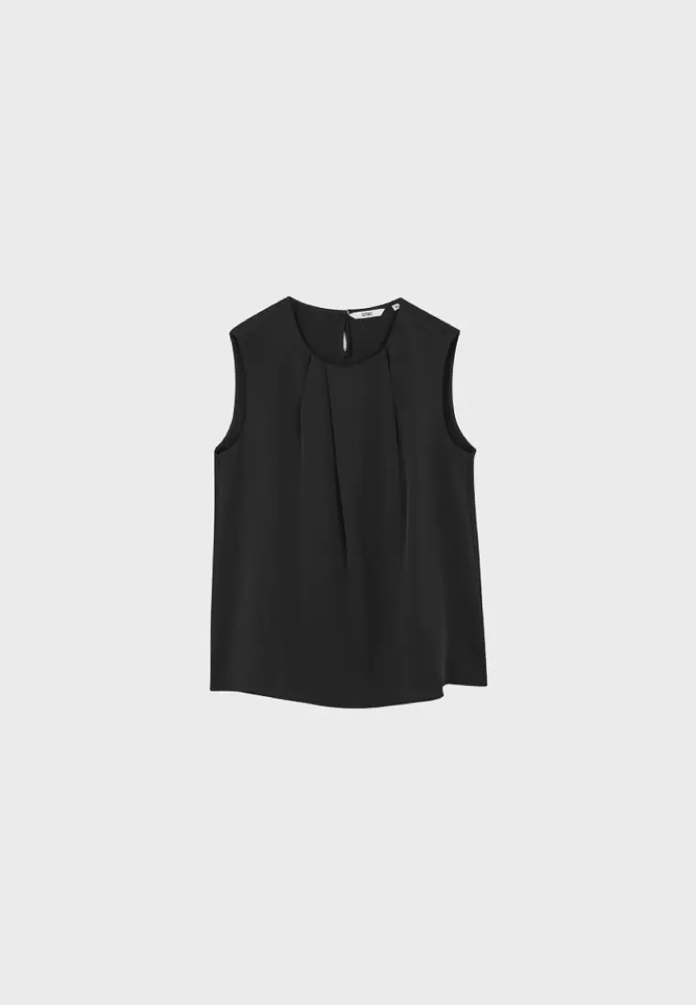 Black Front Pleat Sleeveless Top