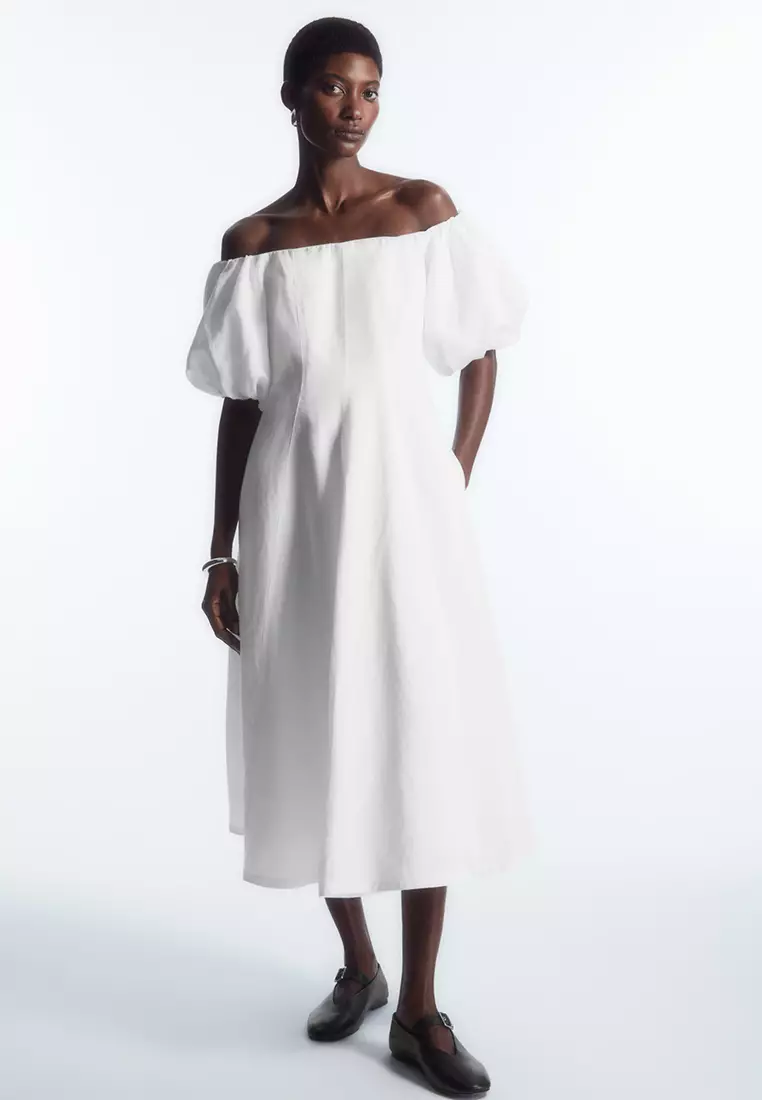 COS Off-The-Shoulder Puff-Sleeved Midi Dress 2024 | Buy COS Online ...