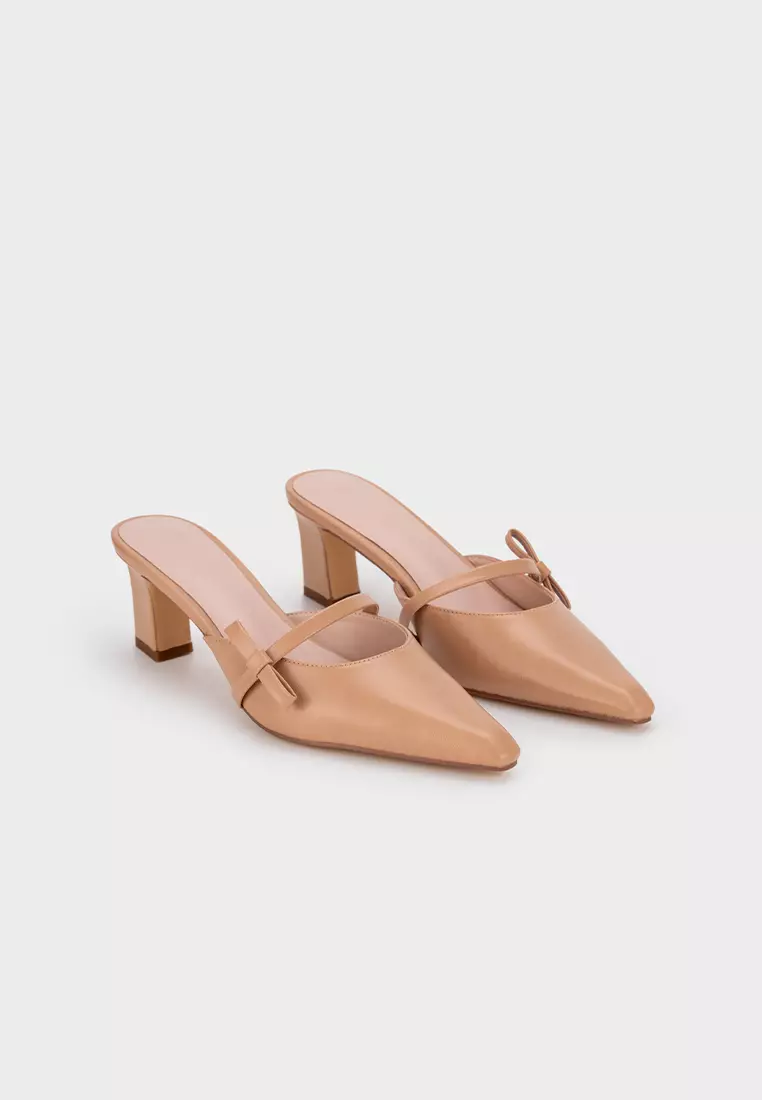 SCULPTURE HEEL MULE WITH BOW DETAIL