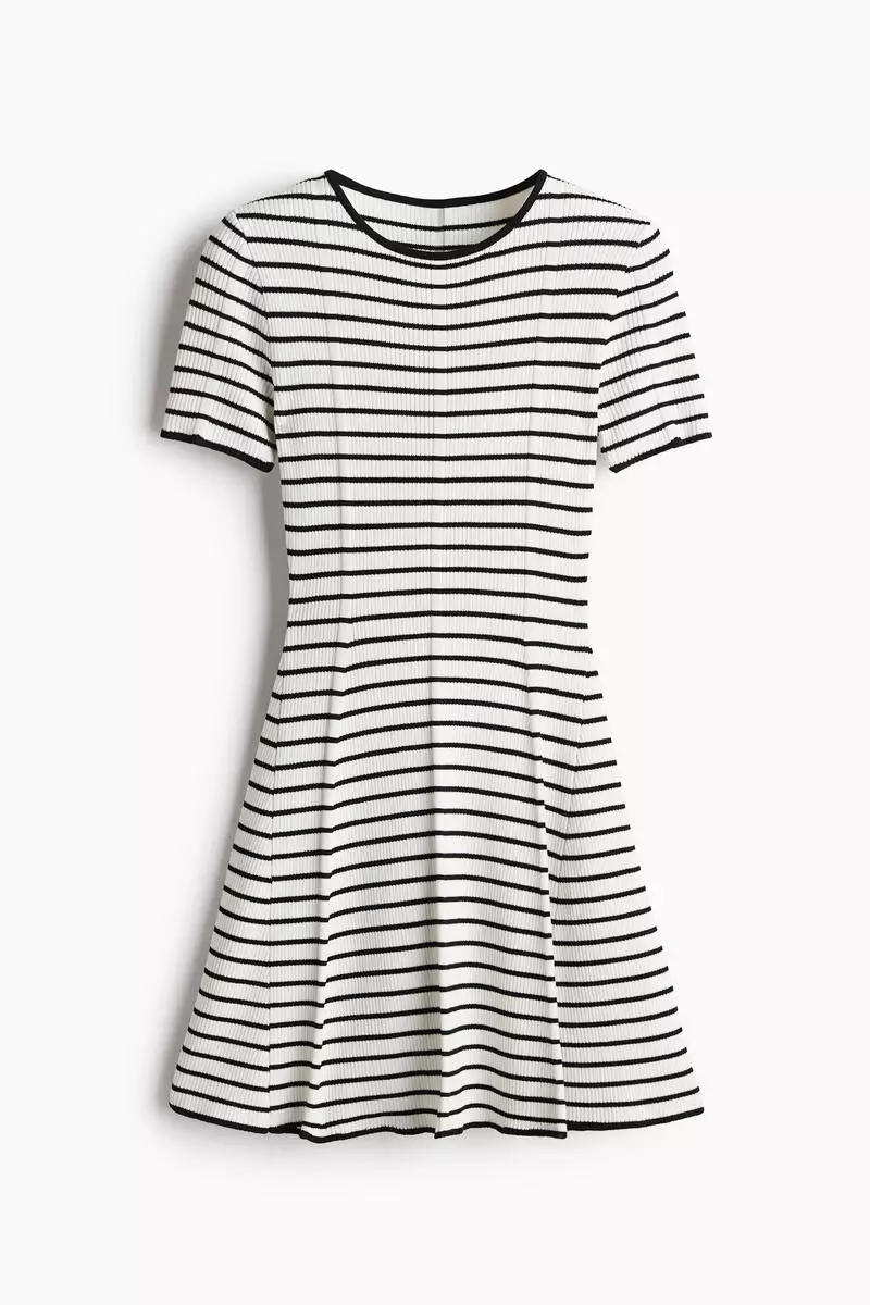 Rib-knit flared-skirt dress