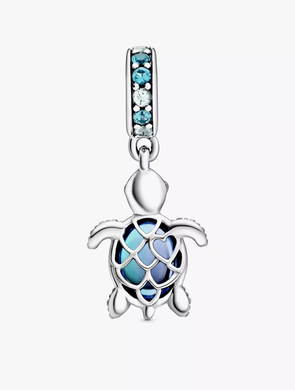Sea turtle sterling silver dangle with icy green, bleached aqua blue crystal and peacock Murano glass