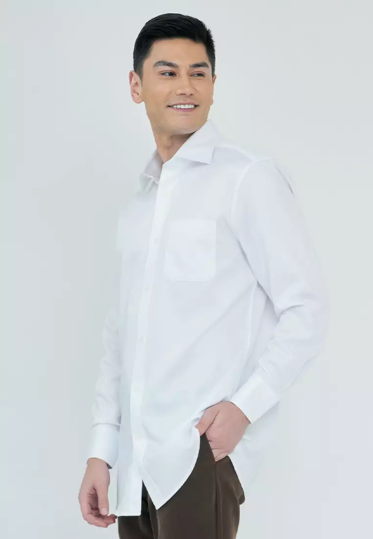 White Satin Finish Button-Up Dress Shirt