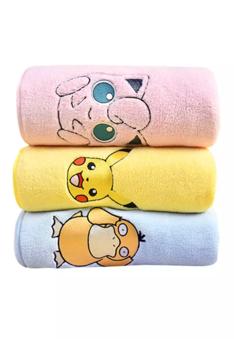 3 Piece Set Pokemon Pikachu Jigglypuff Psyduck Cartoon Baby Infant Kids Children Face Hand Bath Towel