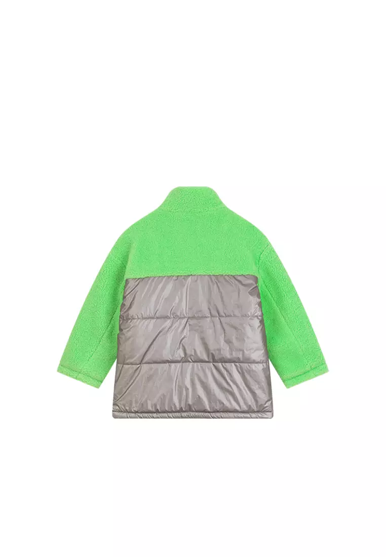 儿童加绒棉服立领羊羔毛拼接亮面棉袄