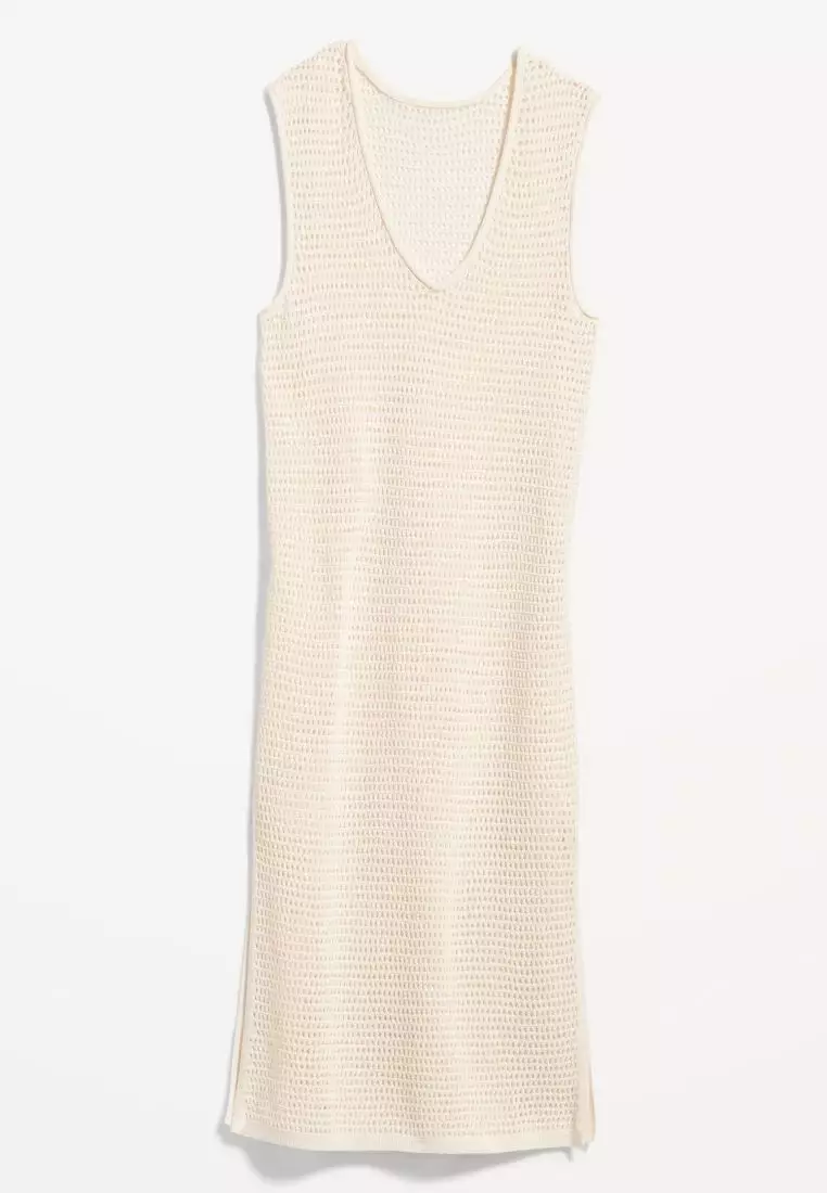 Sleeveless Crochet Midi Sweater Shift Dress For Women