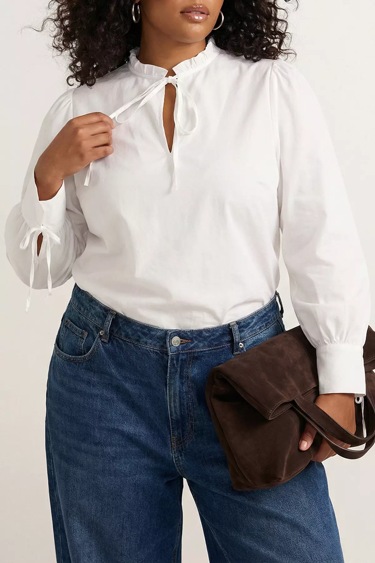 Ecru Voile Thin Lace-Up Summer Woven Plus Size Blouse Tbbss26Af00020
