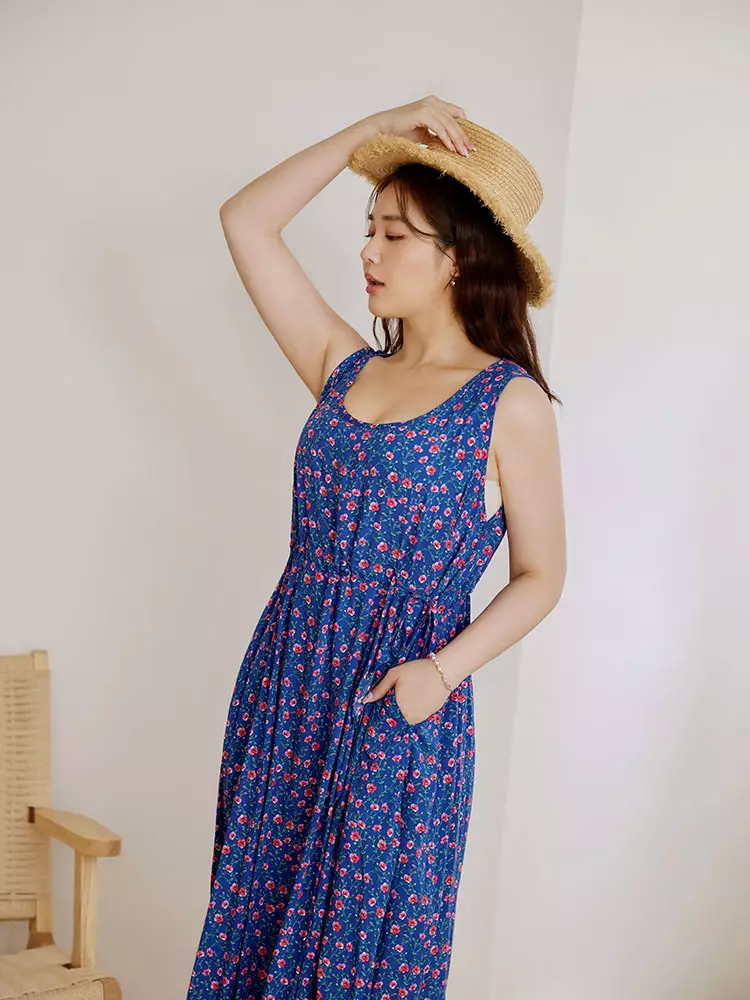 Floral Tie Waist A-Line Sundress [DA10109]