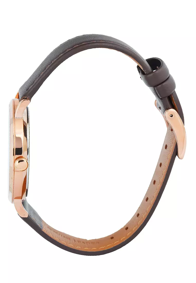 Alexandre Christie Sapphire - Jam Tangan Analog Pria - Rosegold Case Brown Leather Strap - 8698 MHLRGGR
