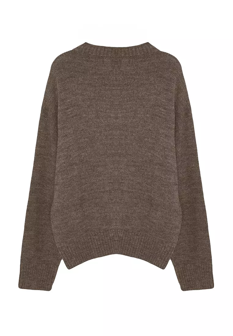 Mink Wide Pattern Crew Neck Knitwear Sweater TWOAW25KZ00168