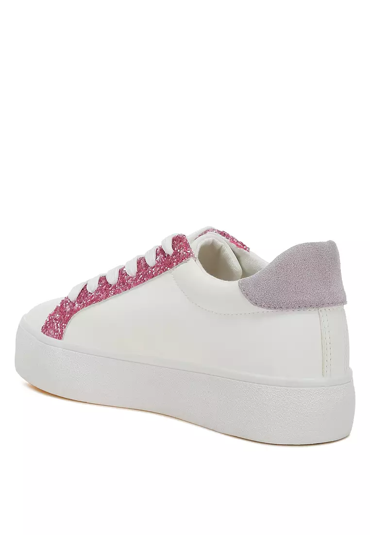 Sepatu Kets Glitter Bintang Metalik dalam Warna Merah Muda Putih