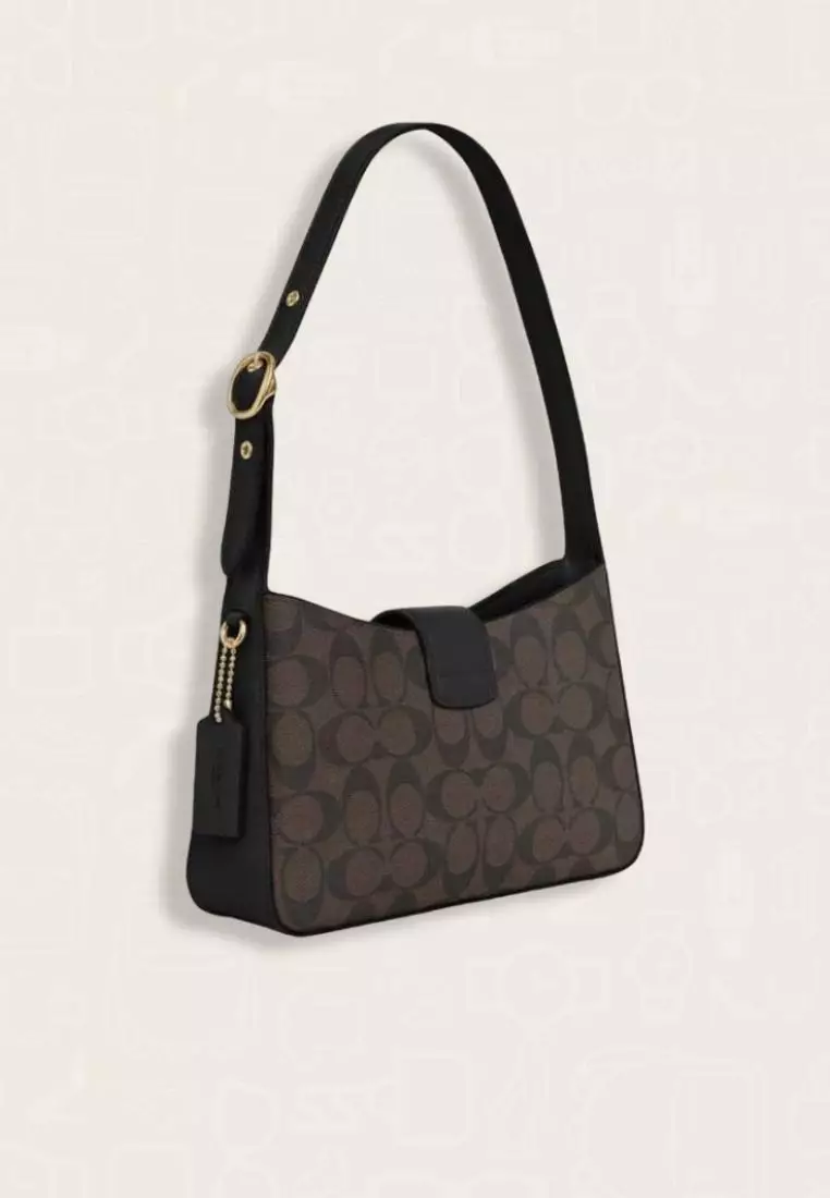 Coach Eliza Shoulder Bag In Signature Canvas Brown Black