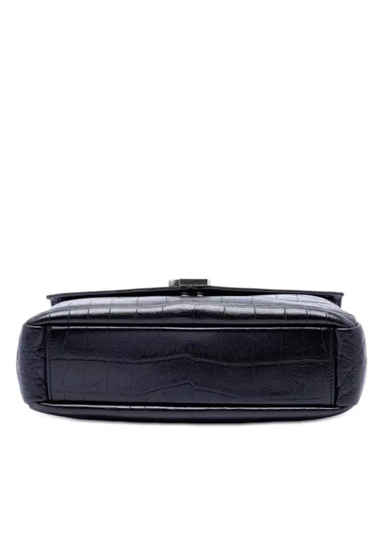 Pre-Loved Saint Laurent Medium Croc Embossed Leather Monogram College Satchel