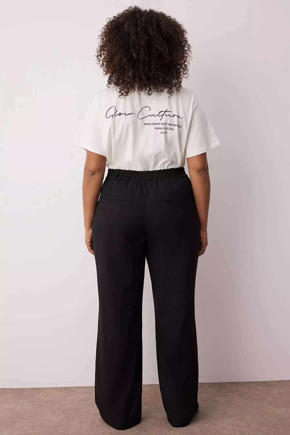 Black Rubber Waist Woven Plus Size Pants Tbbaw26Ar00000