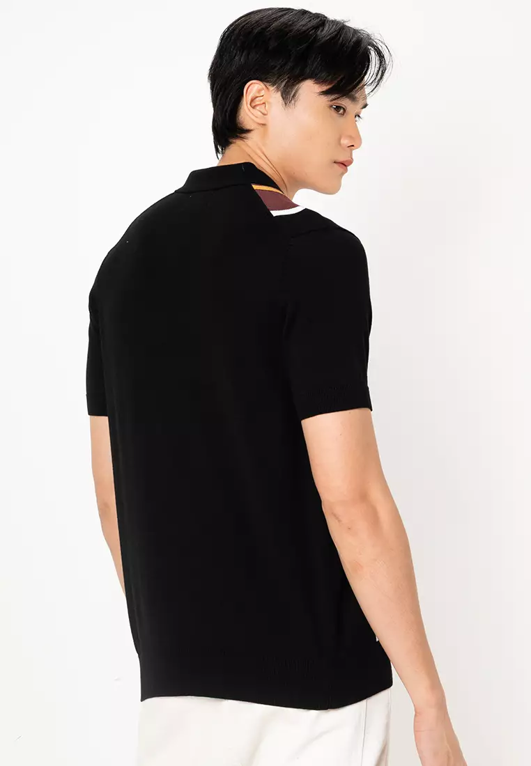 Vertical Stripe Knitted Polo Shirt