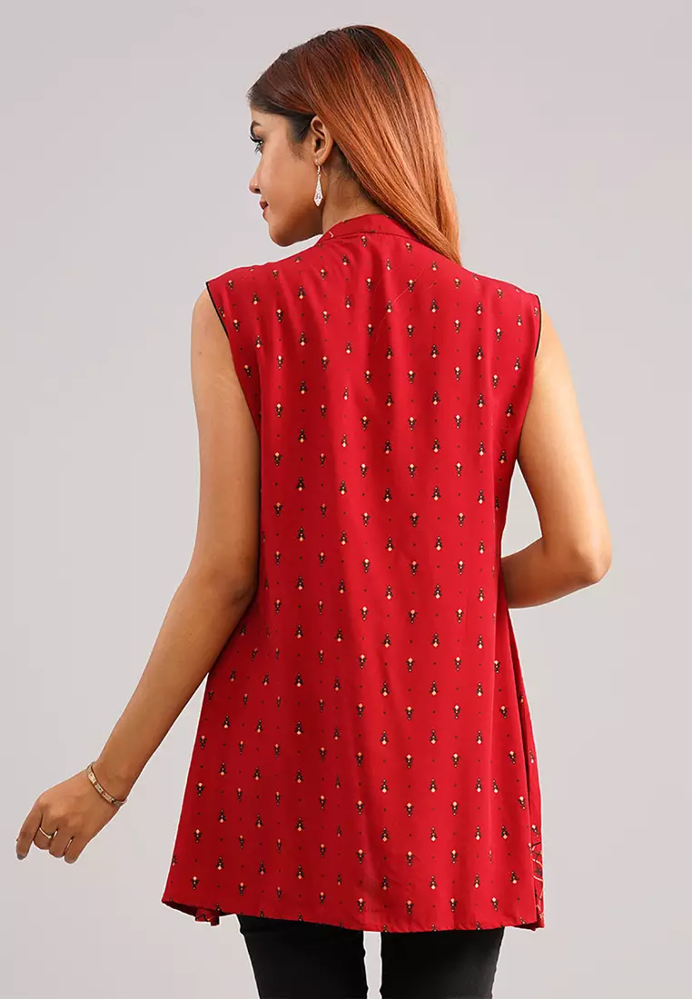 Le Reve 红色粘胶耸肩风格背心