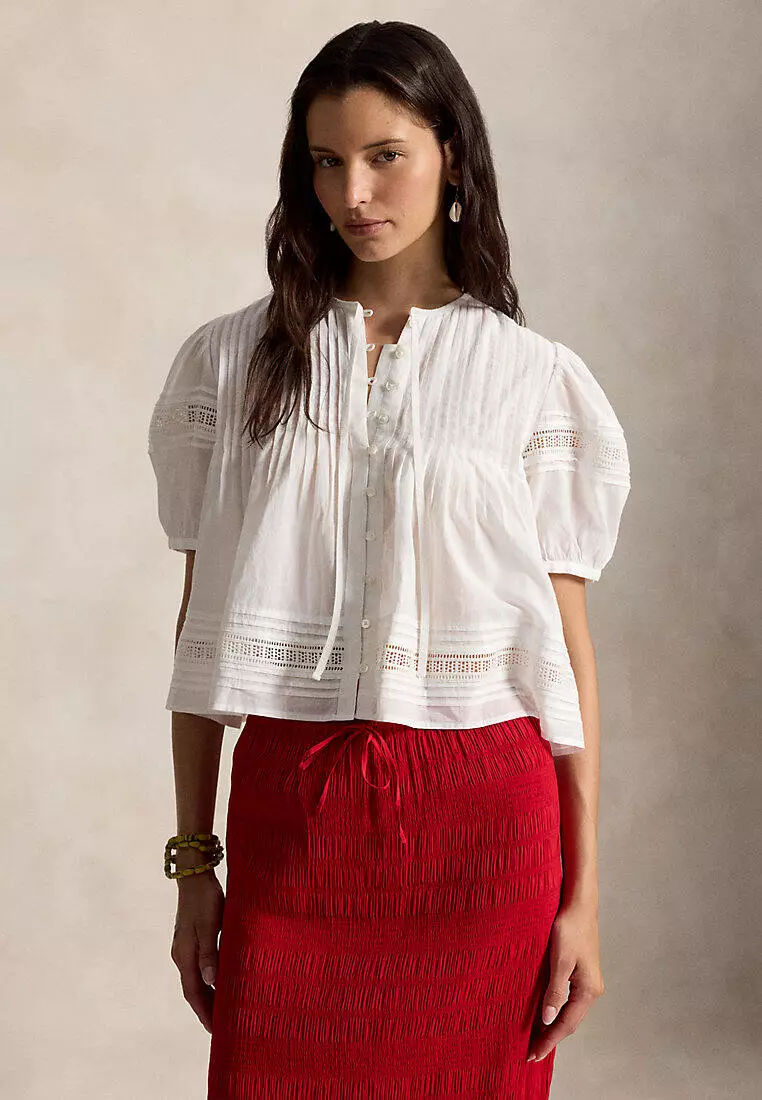 Lace-Trim Cotton Voile Top