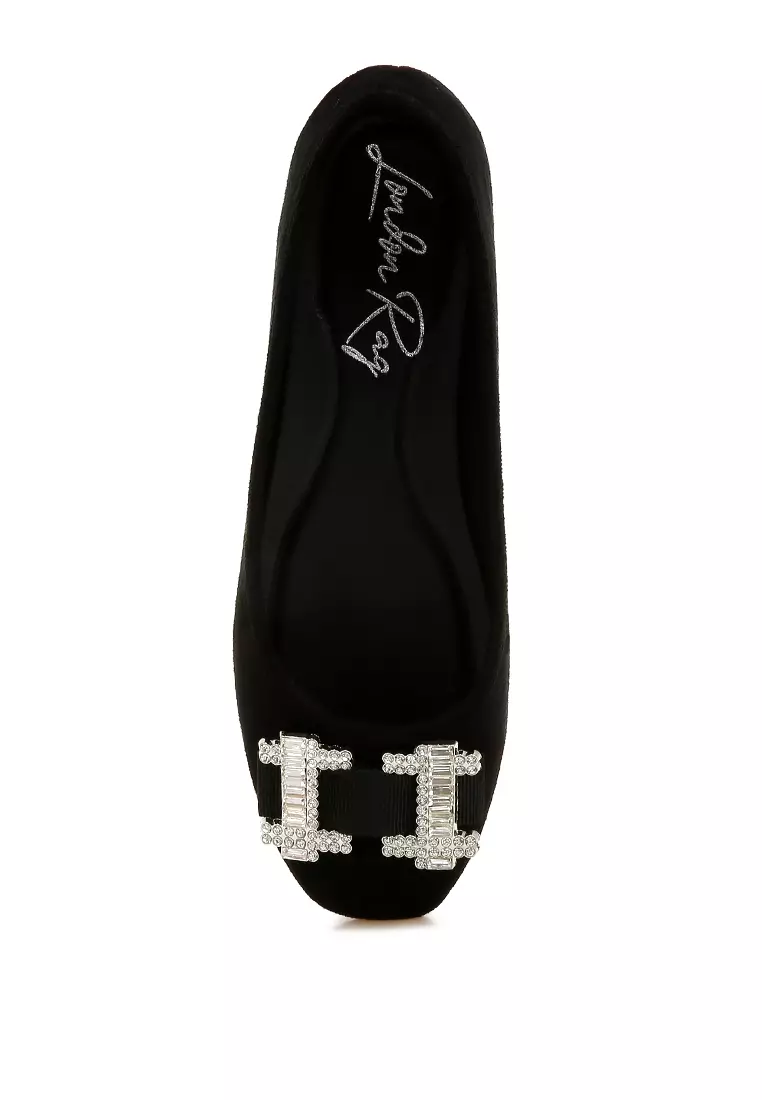 Rhinestone Buckle Detail Ballerinas in Black
