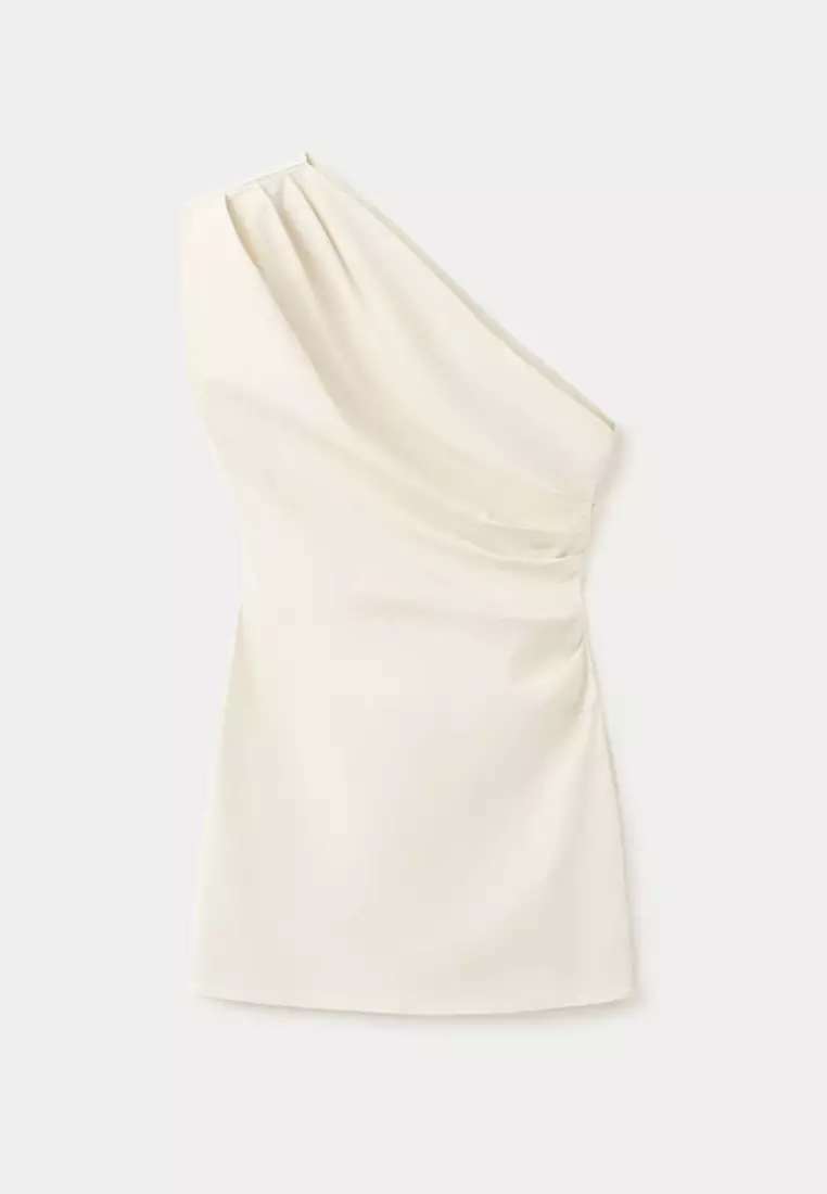 Asymmetric Neckline Dress With Draped Detail