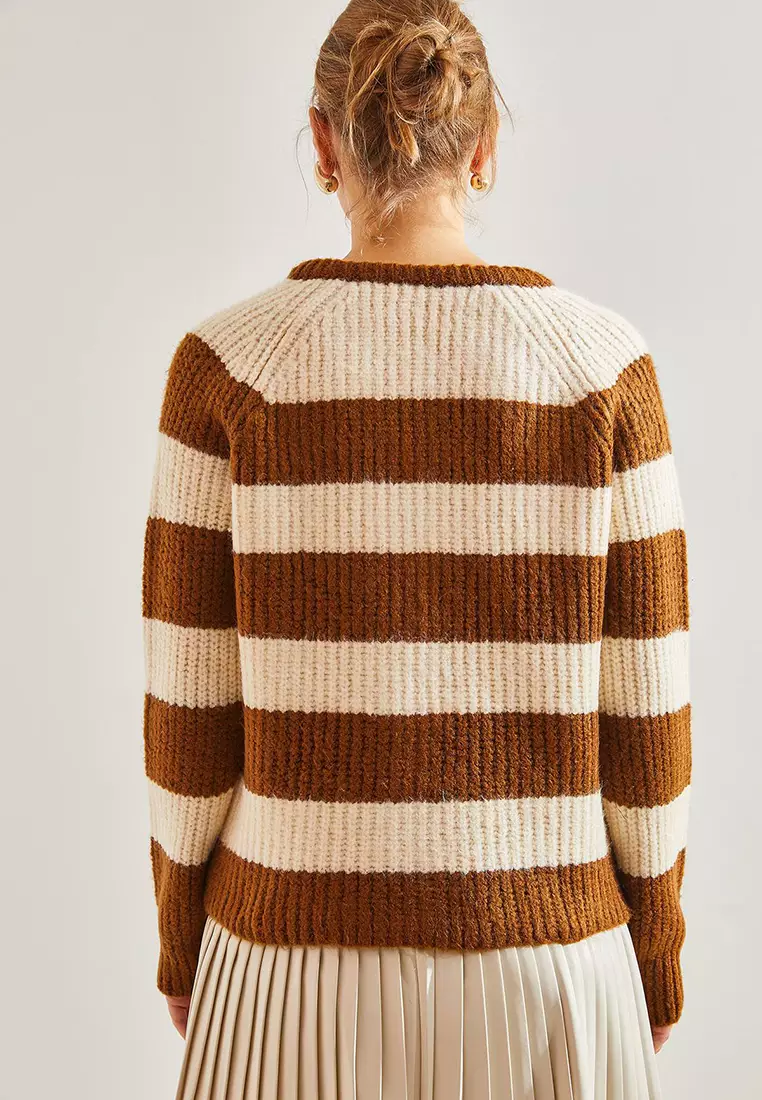 Women's Striped Buttoned Knitwear Cardigan