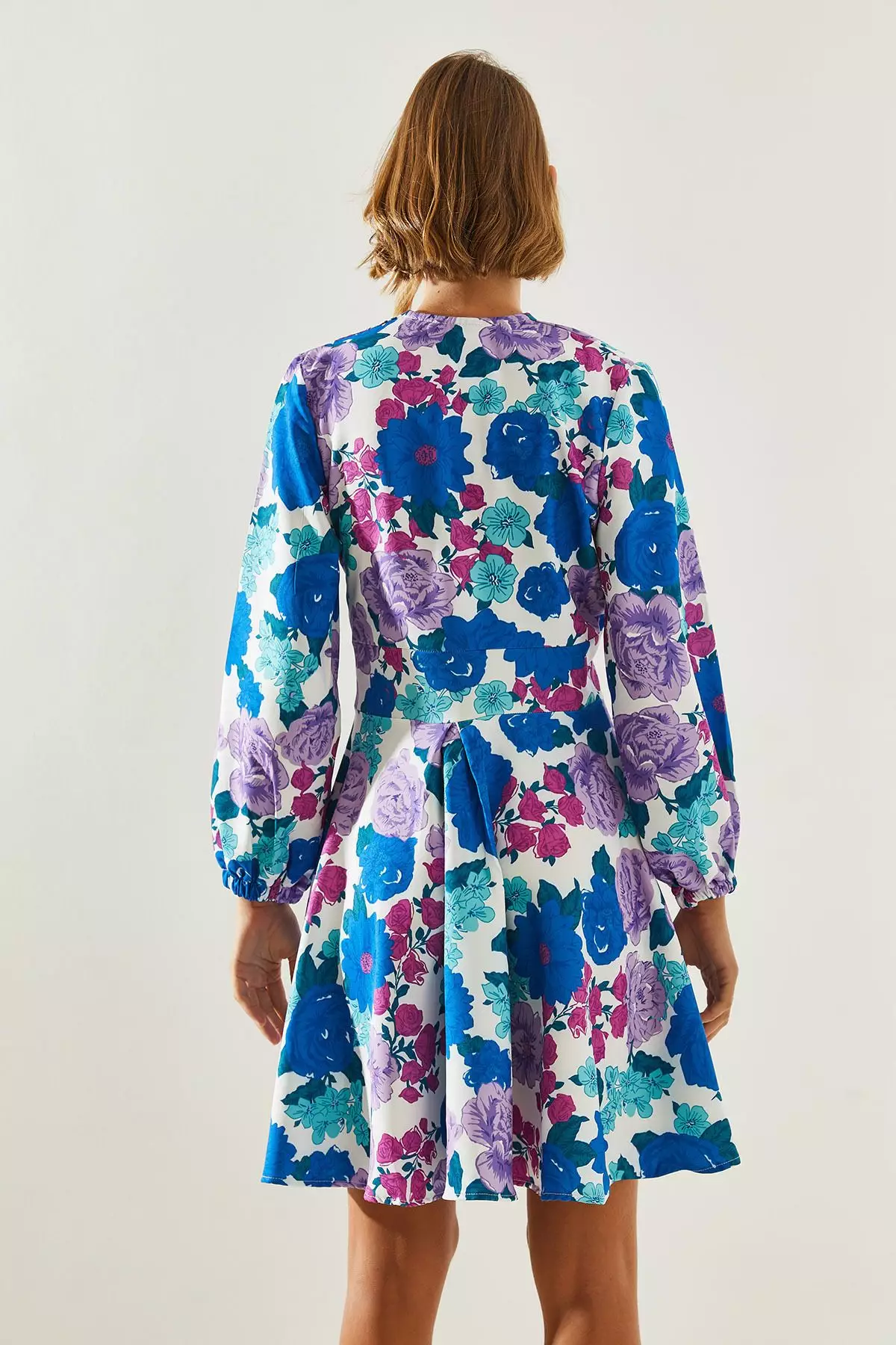 Women's V-Neck Button Detailed Floral Patterned Dress 21400 60251671