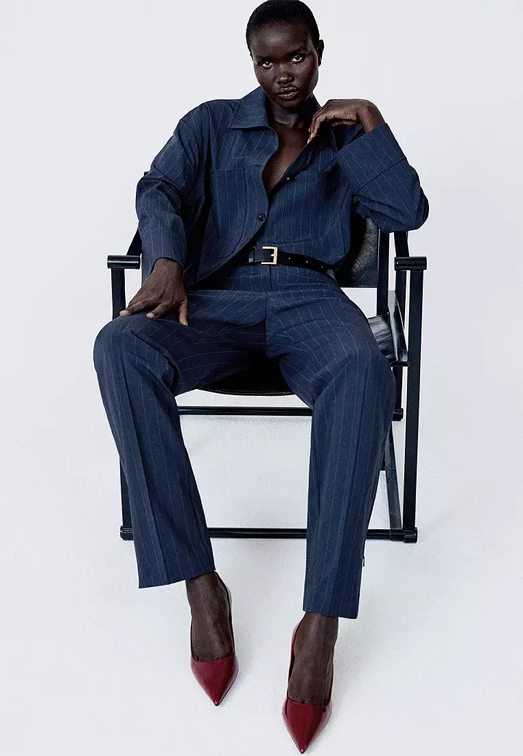 Chalk-Stripe Straight Trousers