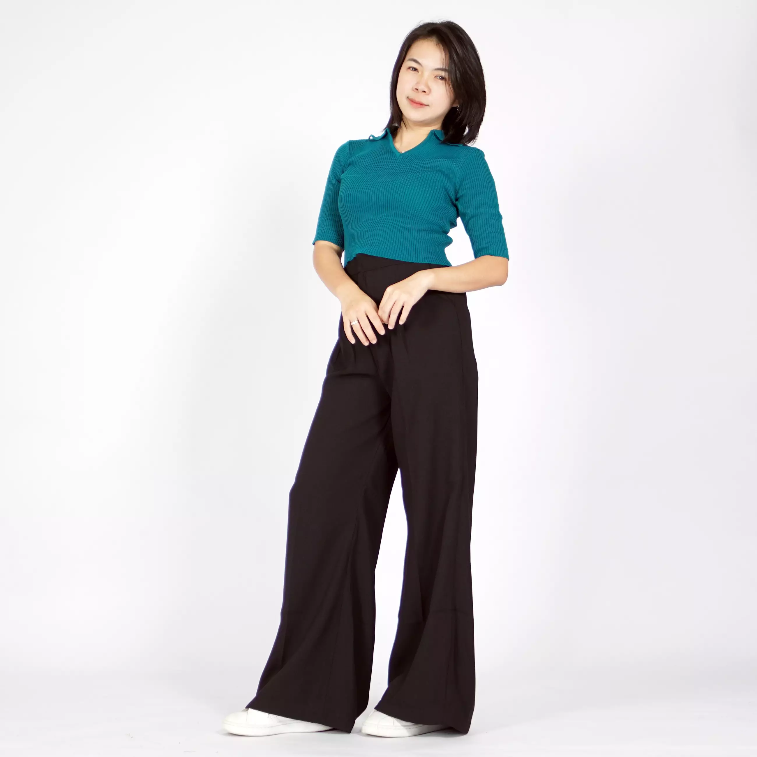  HANA Knit Crop Top Atasan Crop Rajut CropTop Rajut Gaya Korea - Emerald