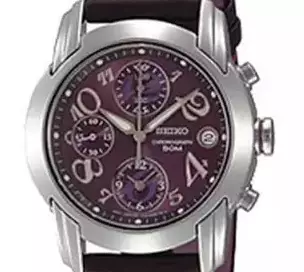 Jam Tangan Wanita Seiko Chronograph SND871P1 SND871P1X1 Strap Leather Black  Color Women Purple Dial Original Garansi Resmi
