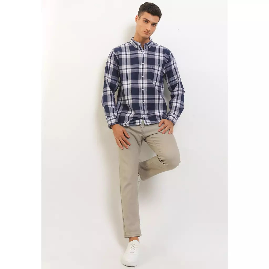 TRIPLE Kemeja Flanel Lengan Panjang Slim Fit (LS 505 NVY) - Navy