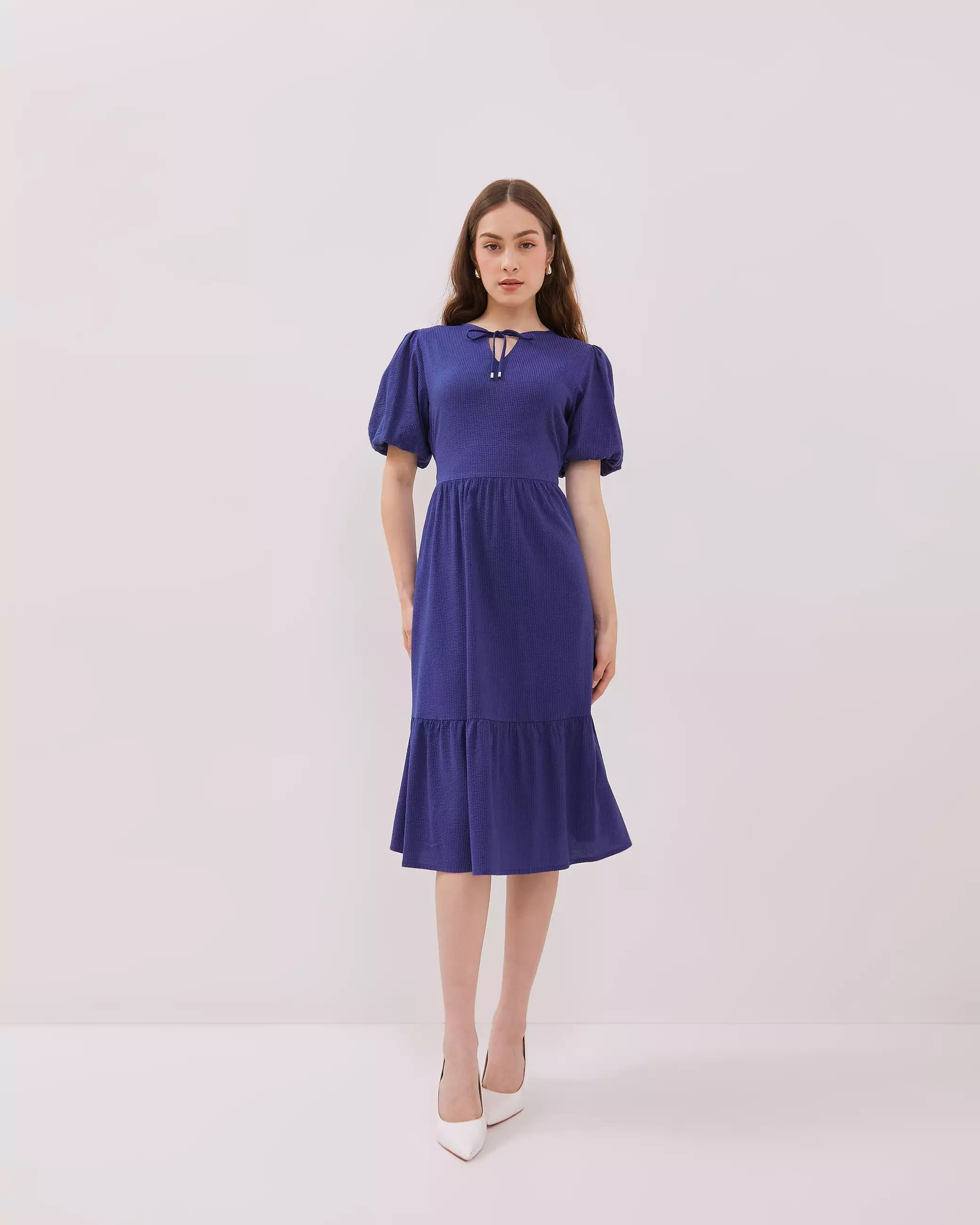 Urban Exchange Celyne Blue Dress - Terusan Midi Dress Katun Warna Blue