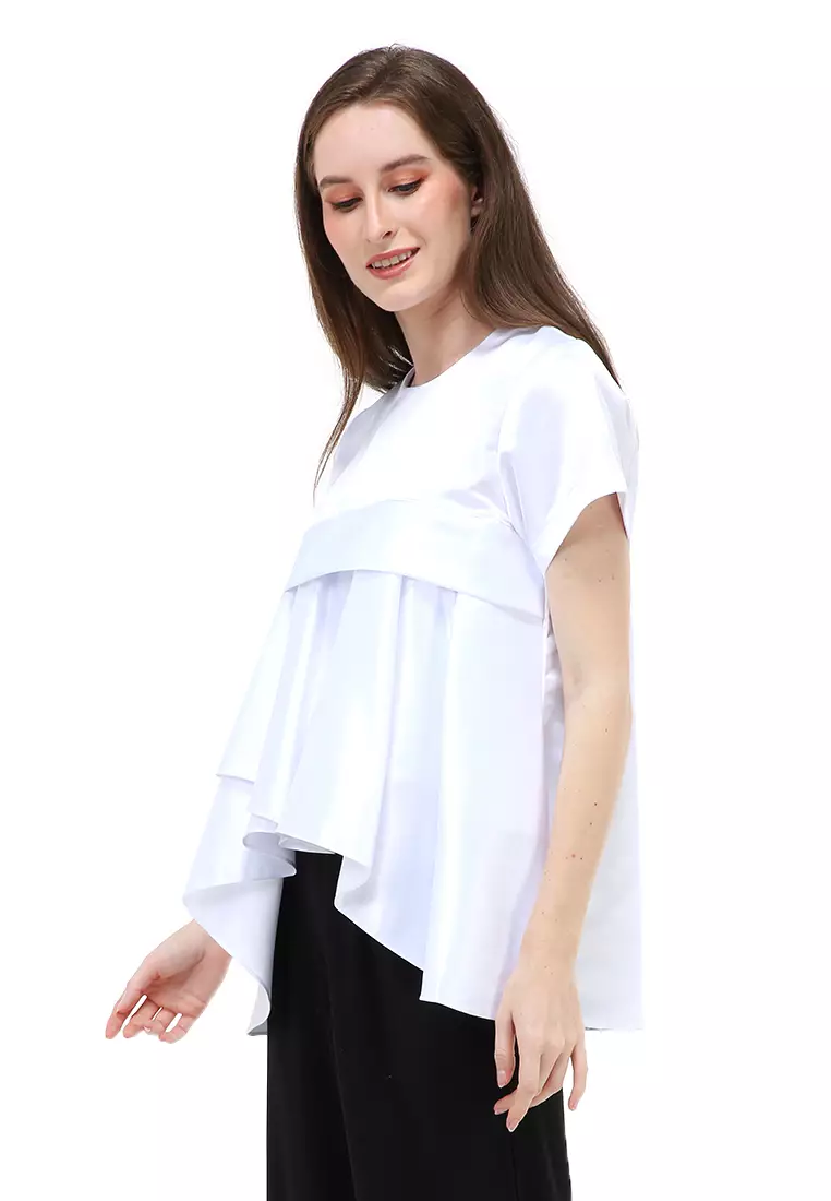 Kailah Blouse Short Sleeves Wanita Motif Polos Atasan Casual - White
