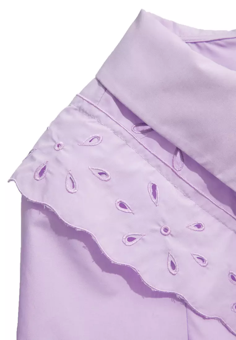 Hollow Out Detail Purple Blouse