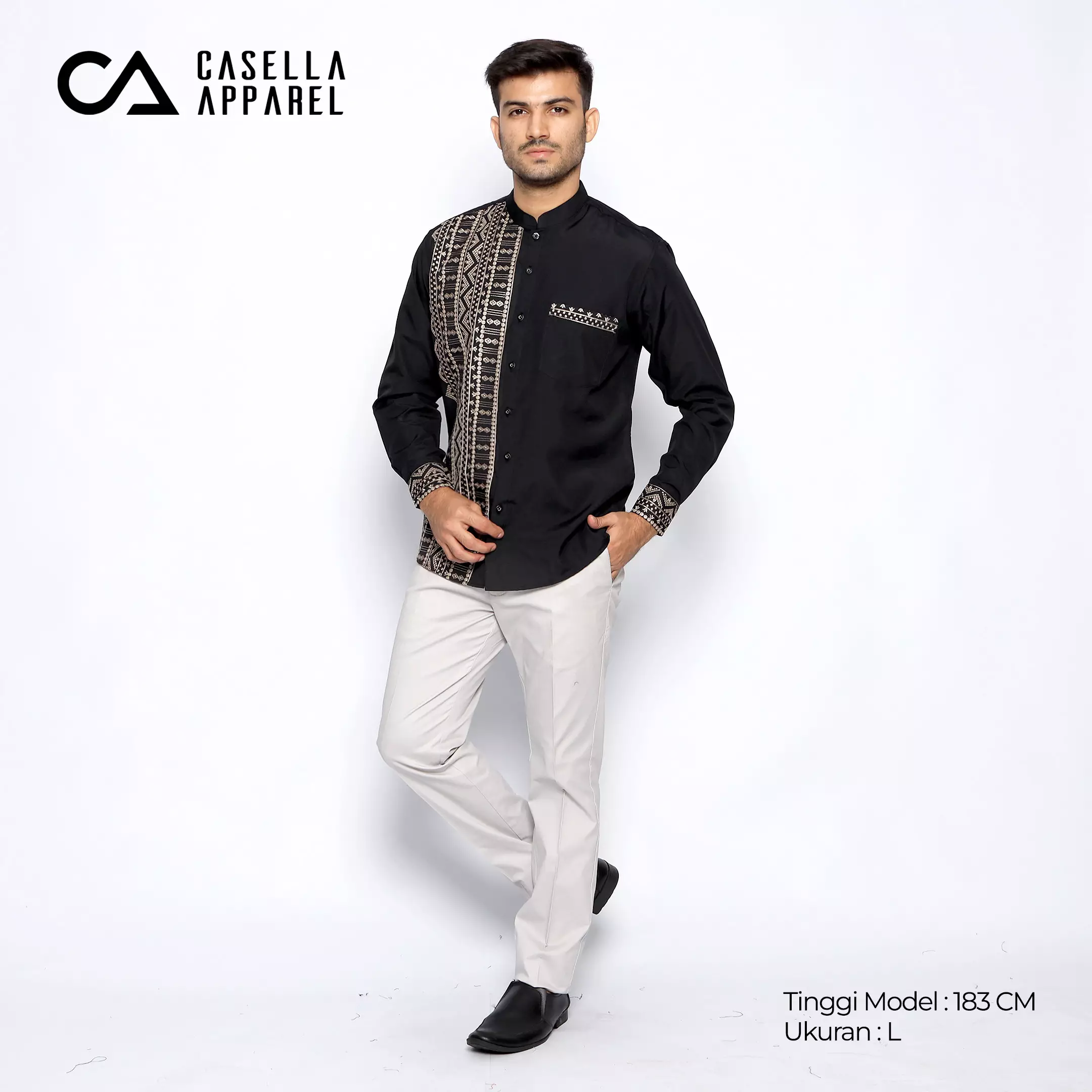 Casella Baju Koko Pria Lengan Panjang Premium Edisi Koko Sultan 9962 Black