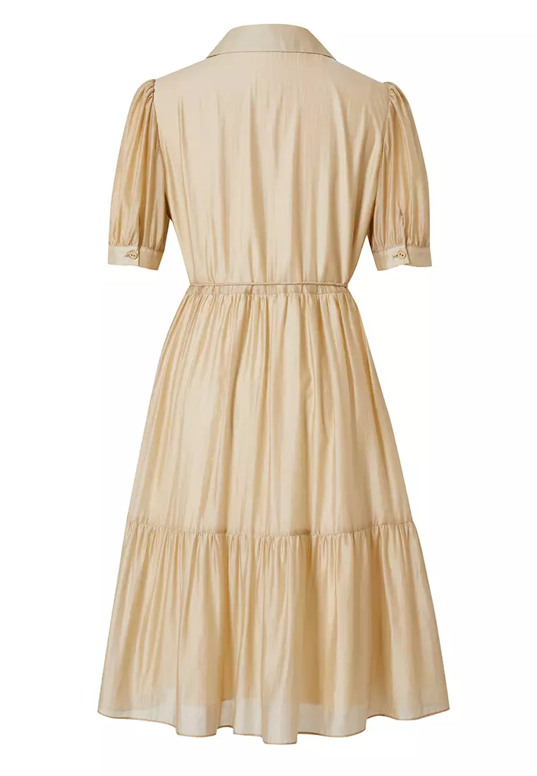 Simple Puff Sleeve Button Front Shirt Dress