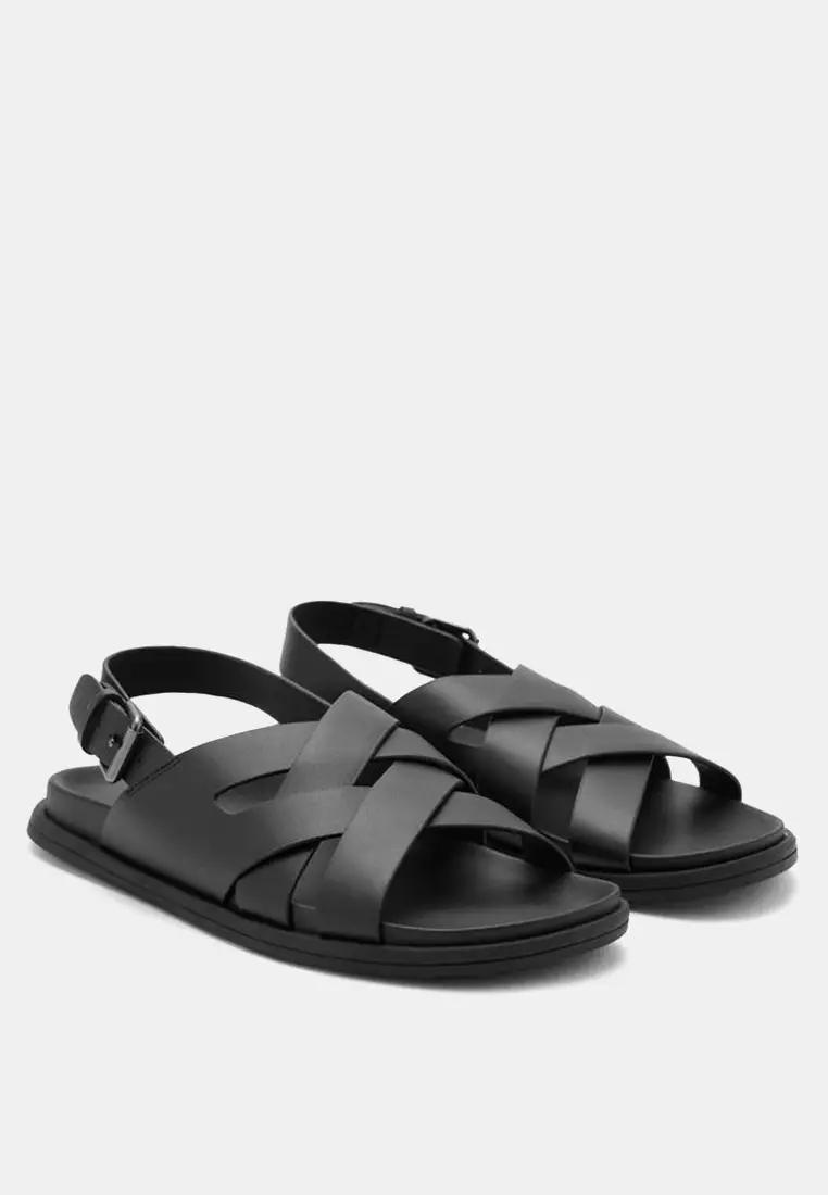 Cross-Strap Leather Sandals