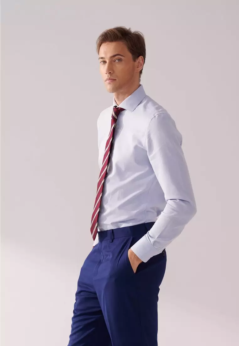 Light Blue and White Textured Slim Fit Shirt