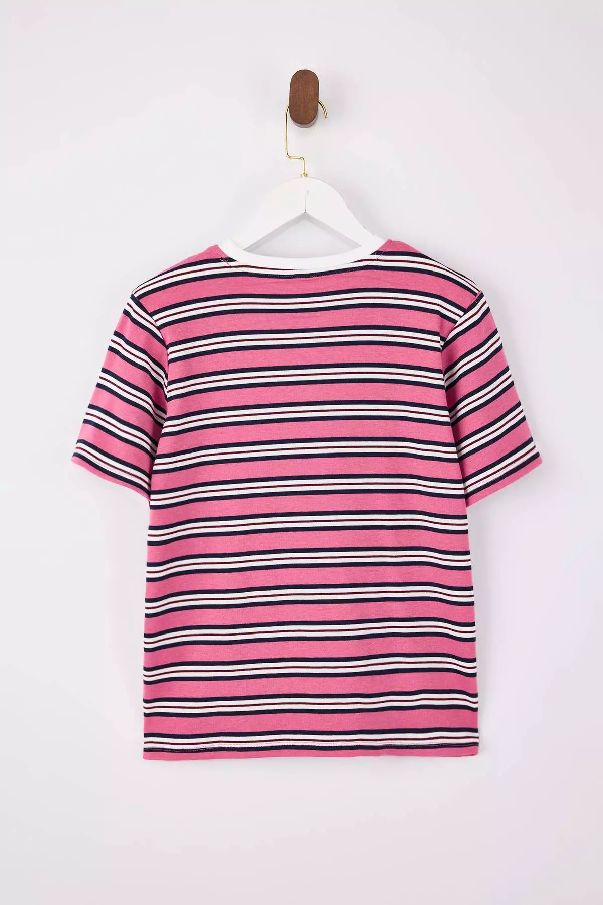 Pink Striped Regular/Normal Fit Short Sleeve Tok 1% Cotton Shoulder Pad Piece Knitted T-Shirt Twoss26Ts31