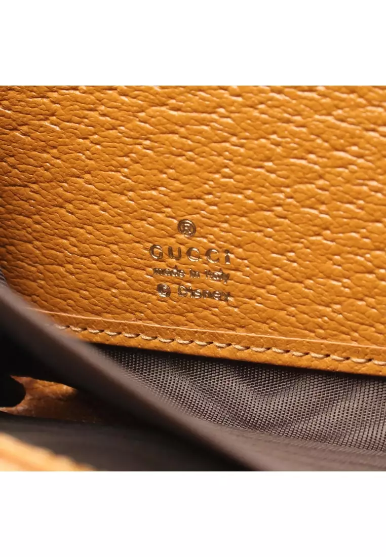 Pre-Loved Gucci GUCCI × Disney Mickey Mouse Mini GG Supreme round zipper long wallet PVC leather beige light brown multicolor