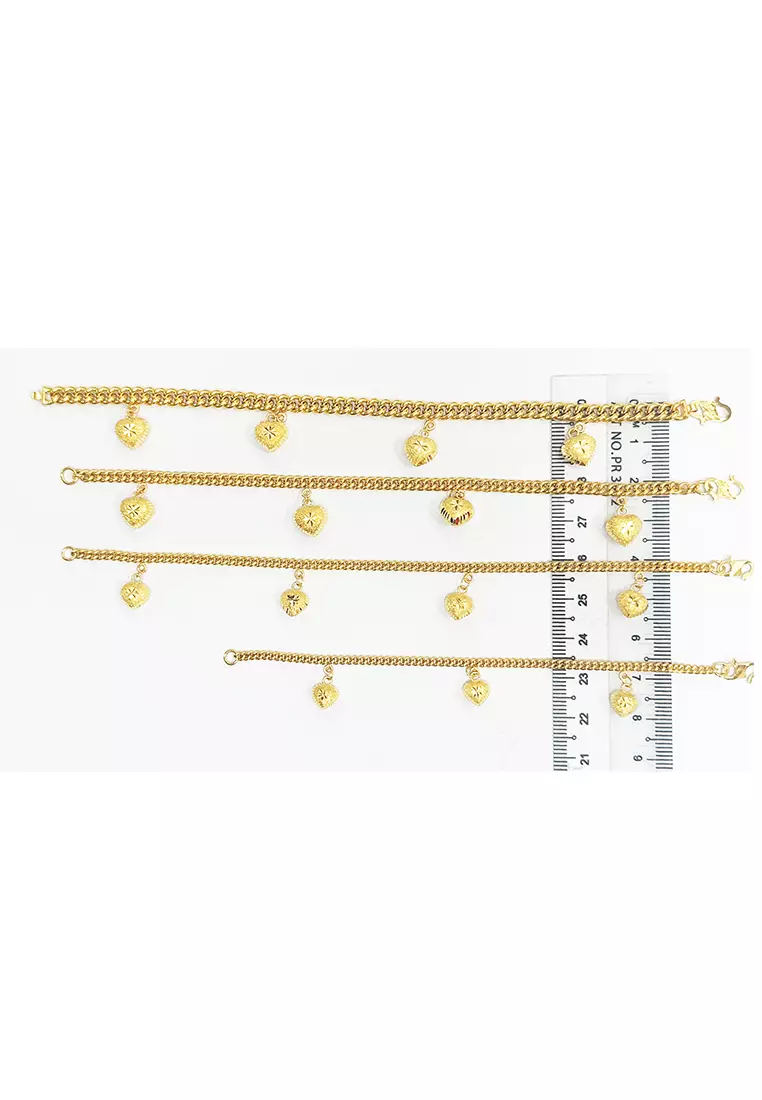 916/22K Gold Hollow Machine Curb Chain Bracelet with Love T007 (3.60MM)