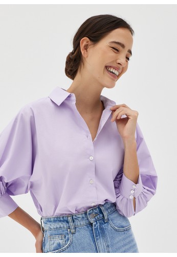 Love, Bonito purple Brienne Puff Sleeve Cotton Shirt 8170FAA7BFD67CGS_1