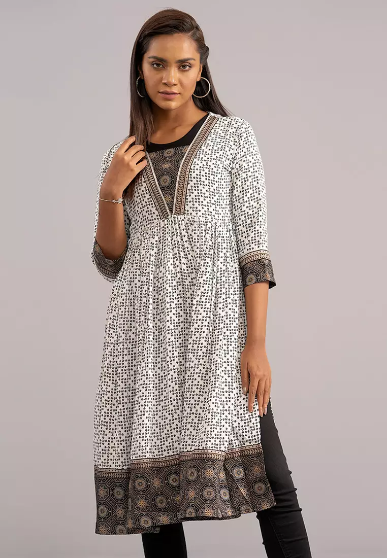 Le Reve White Georgette Printed Long Tunic