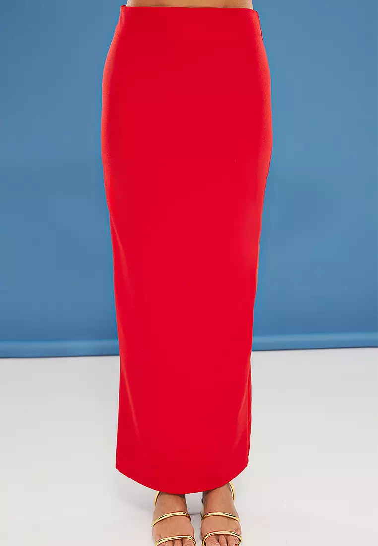 Red Strapless Woven Stylish Top Bottom Set