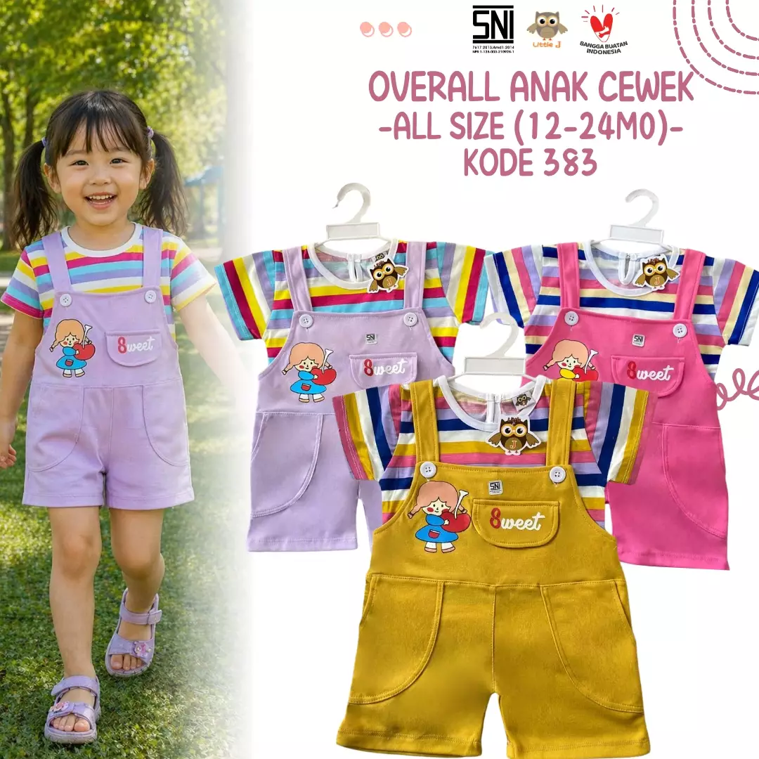 Little J - (KODE 383) Setelan Overall Anak Cewek Lucu Kaos Garis dan Jumpsuit Sweet Nyaman Dipakai Main