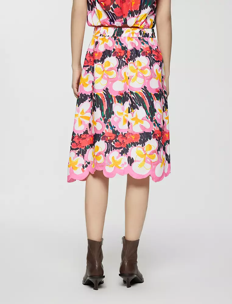 A-Line Printed Midi Waist Skirt