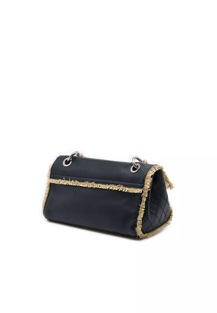 Pre-Loved Chanel Cc Raffia Fringe Trimmed Calfskin Chain Flap