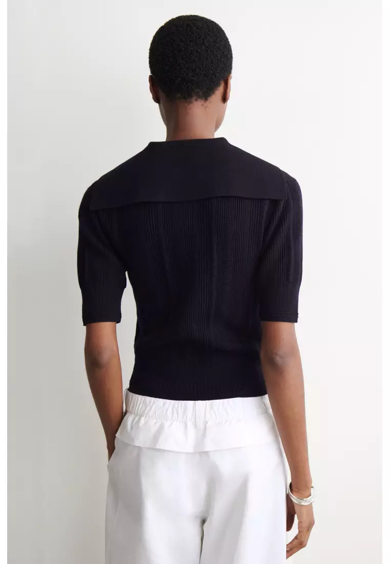 SAILOR-COLLAR WOOL POLO TOP