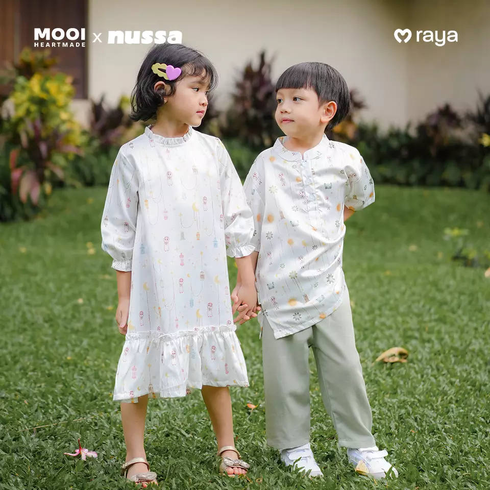 Mooi x Nussa Rarra Gamis Print Dress Anak Gamis Anak Perempuan Raya Collection