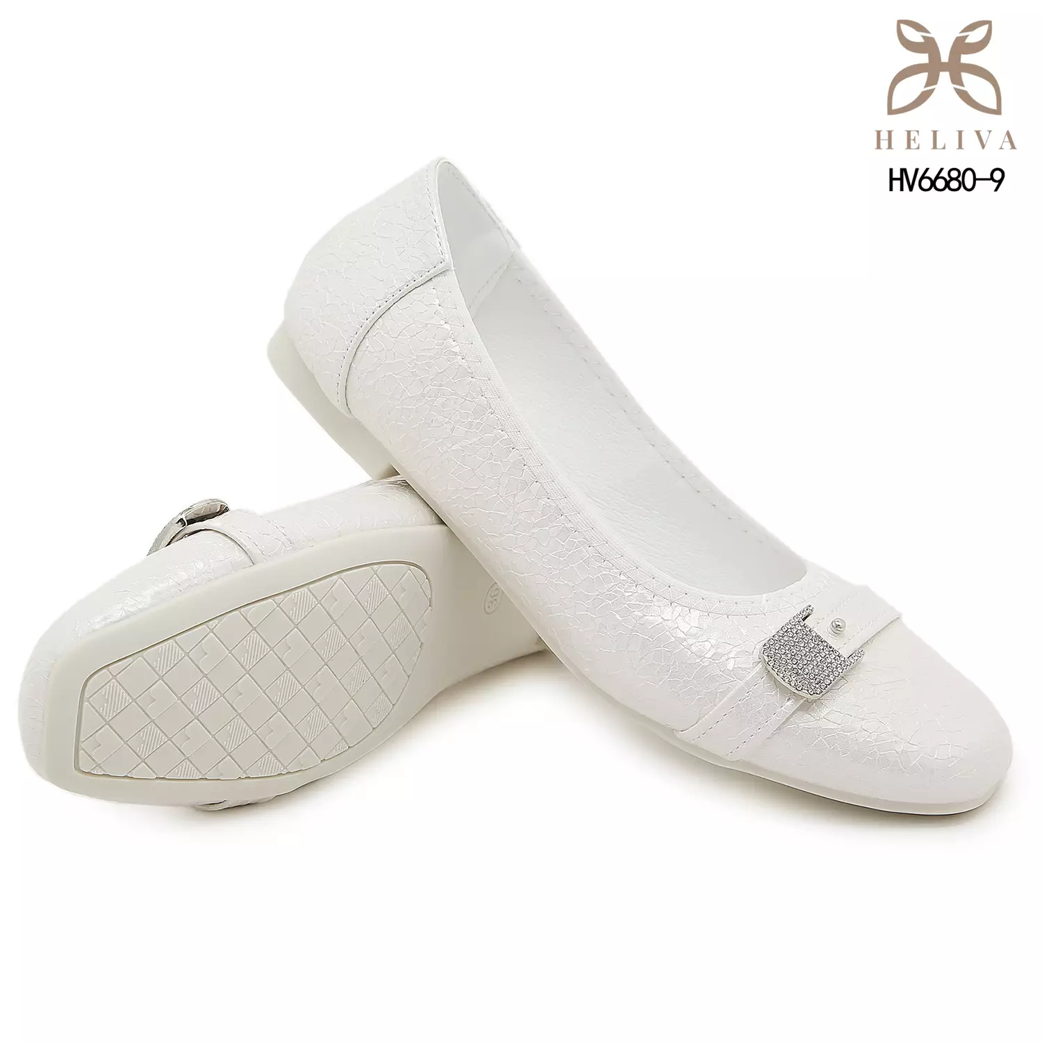 Heliva Alora Crackled Flat Shoes with Crystal Buckle Detail HV6680-9