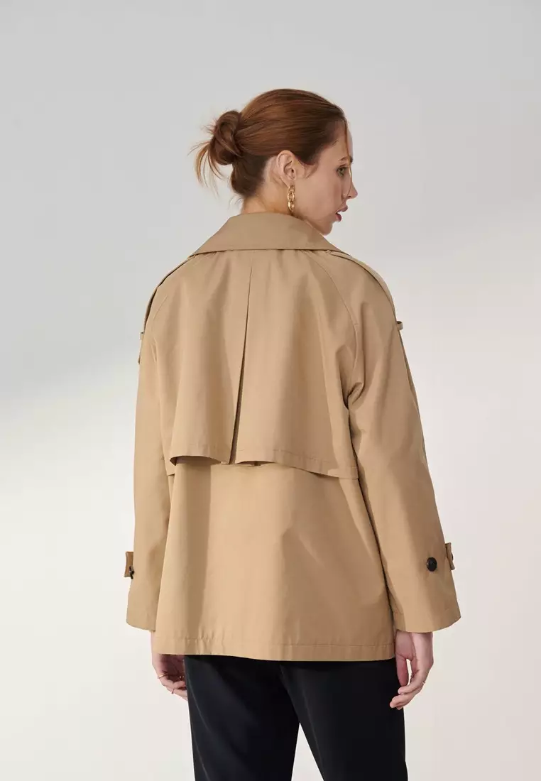 駝色中長版風衣外套
