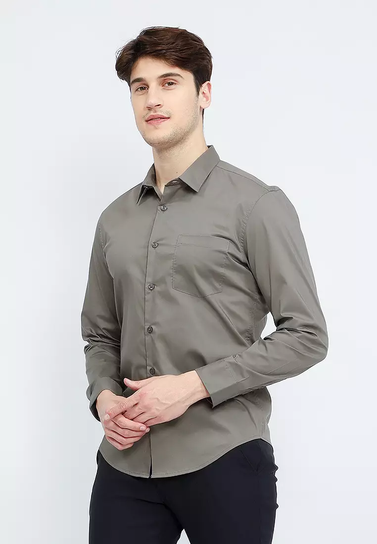 Kemeja tangan panjang Formal Stretch oxcon Ash Grey